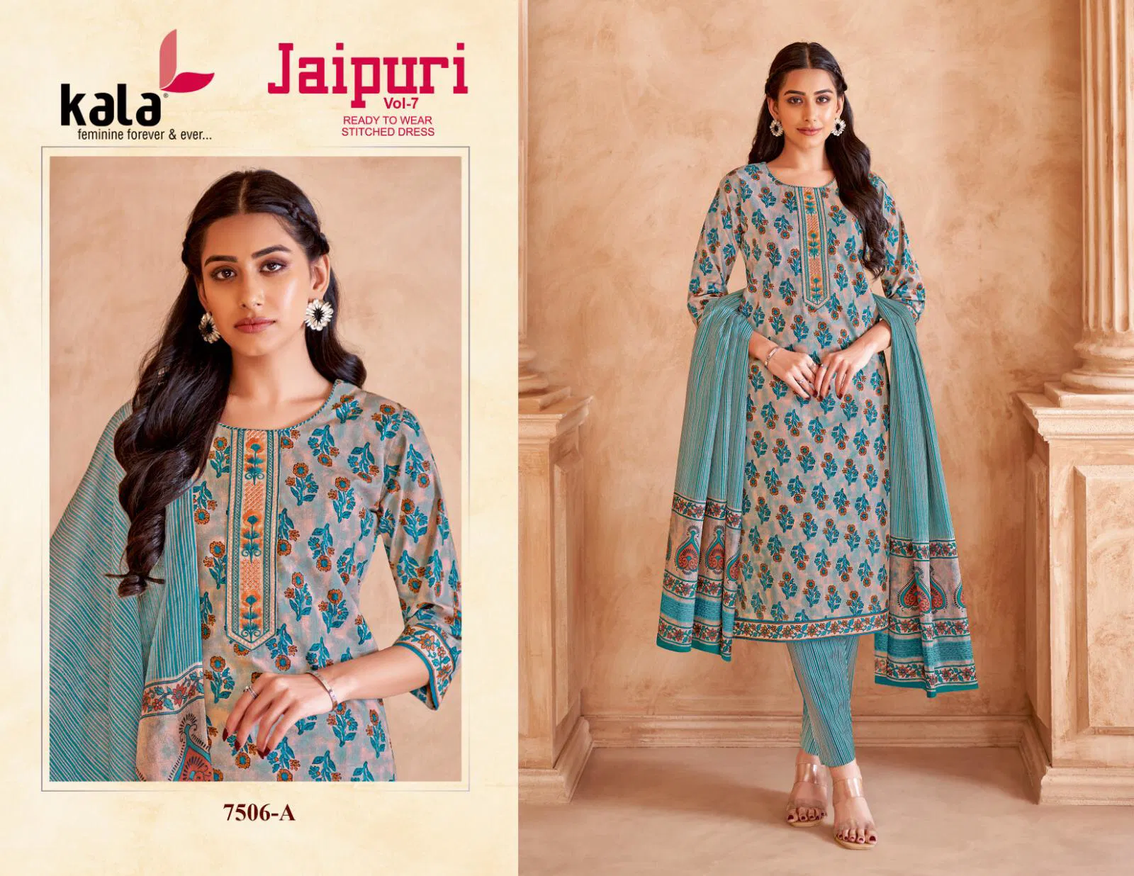 Jaipuri Vol 7 By Kala Printed Cotton Embroidery Dress Material Orders In India